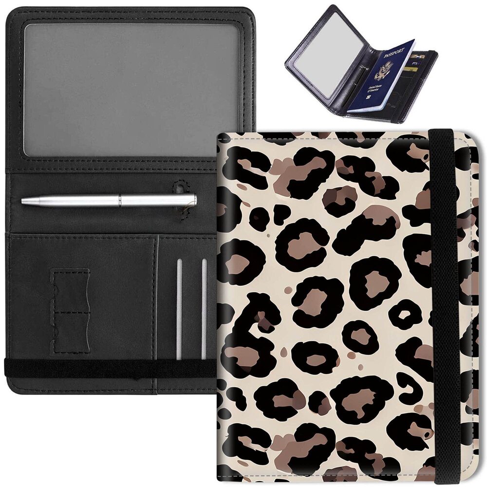 6254 Leather Credit Card Holder Case Travel Passport Wallet Leopard Design
